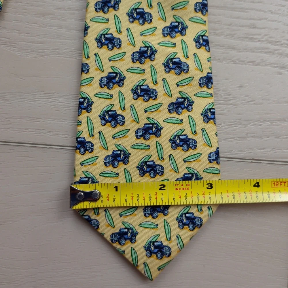 NEW Vineyard Vines Boys Jeep & Surfboard Silk Tie Yellow Hand Made in USA